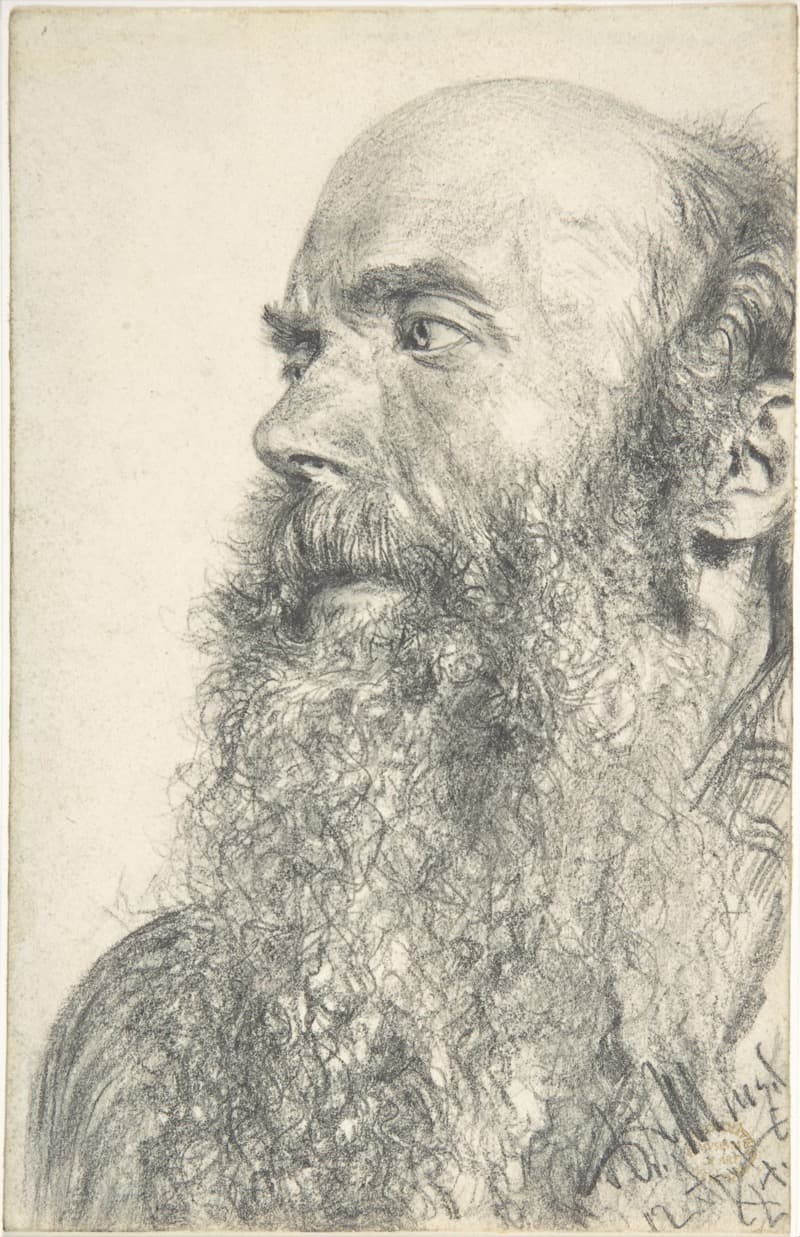 Head of a Bearded Old Man in Profile (Study) by Adolph Menzel