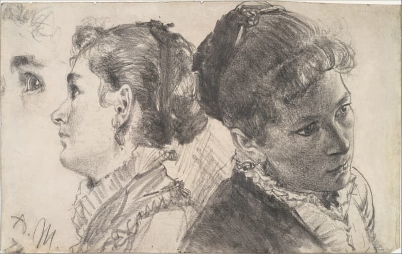 Studies of Two Women's Heads by Adolph Menzel