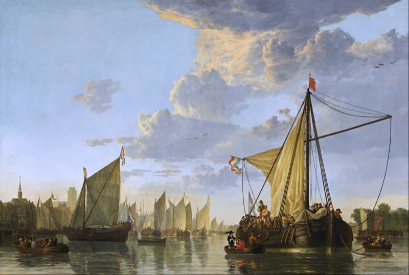 Harbor Scene with a Fleet of Sailing Ships by Aelbert Cuyp