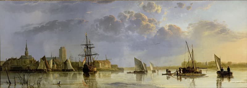 River View of a Dutch Town with Sailing Ships by Aelbert Cuyp