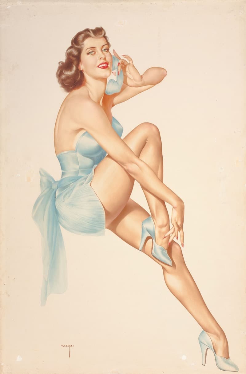 Pin-up Siren in Coral and Amber by Alberto Vargas