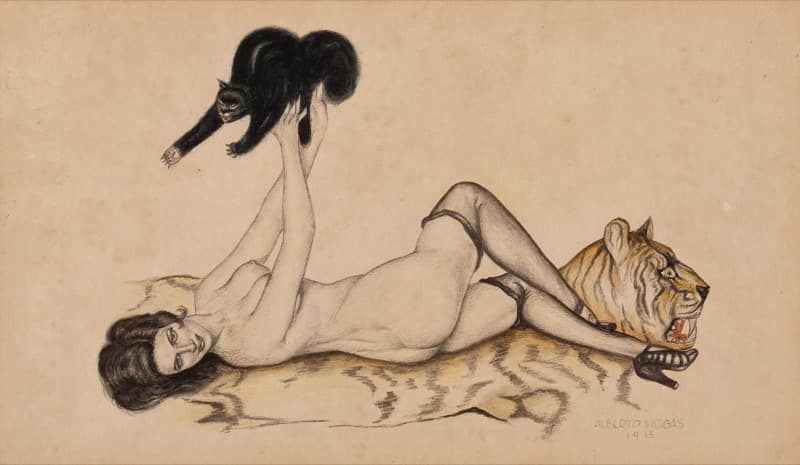 Pin-up Seductress in Warm Amber by Alberto Vargas
